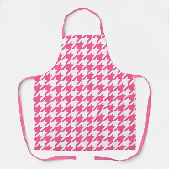 Pink White Houndstooth Check Design  Apron (Front)