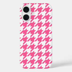 Pink White Houndstooth Check Design iPhone 16 Case