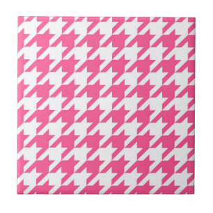 Pink White Houndstooth Check Design Ceramic Tile