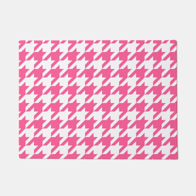 Pink White Houndstooth Check Design  Doormat (Front)