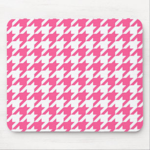 Pink White Houndstooth Check Design Mouse Pad