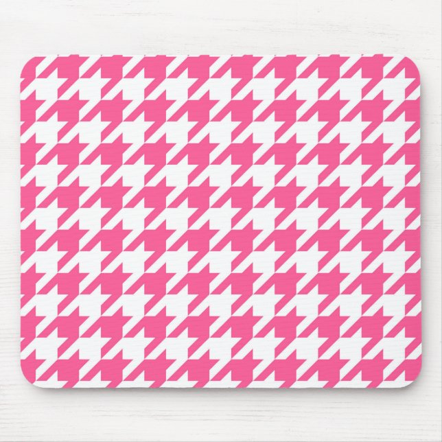 Pink White Houndstooth Check Design  Mouse Pad (Front)