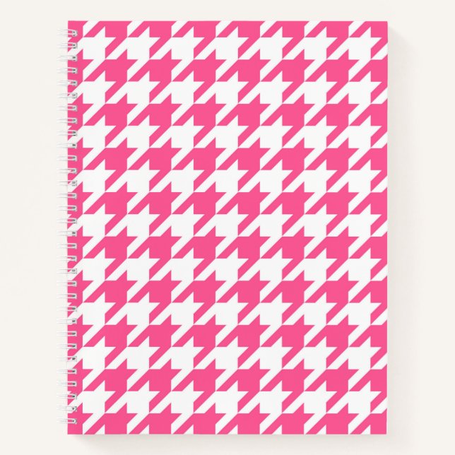 Pink White Houndstooth Check Design  Notebook (Front)