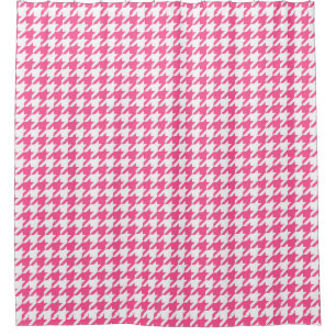 Pink White Houndstooth Check Design Shower Curtain