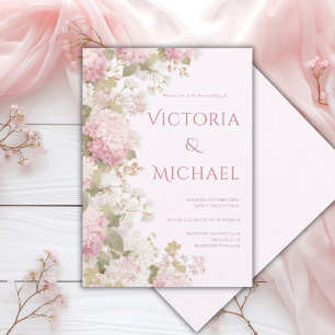 Pink White Hydrangeas Elegant Modern Wedding  Invitation