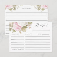 Pink White Hydrangeas Elegant Recipe Card