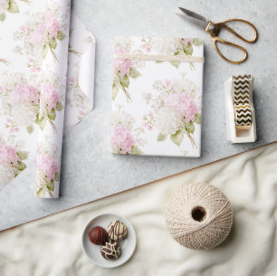 Pink White Hydrangeas Floral Elegant  Wrapping Paper