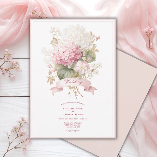Pink White Hydrangeas Floral Wedding Invitation (Creator Uploaded)
