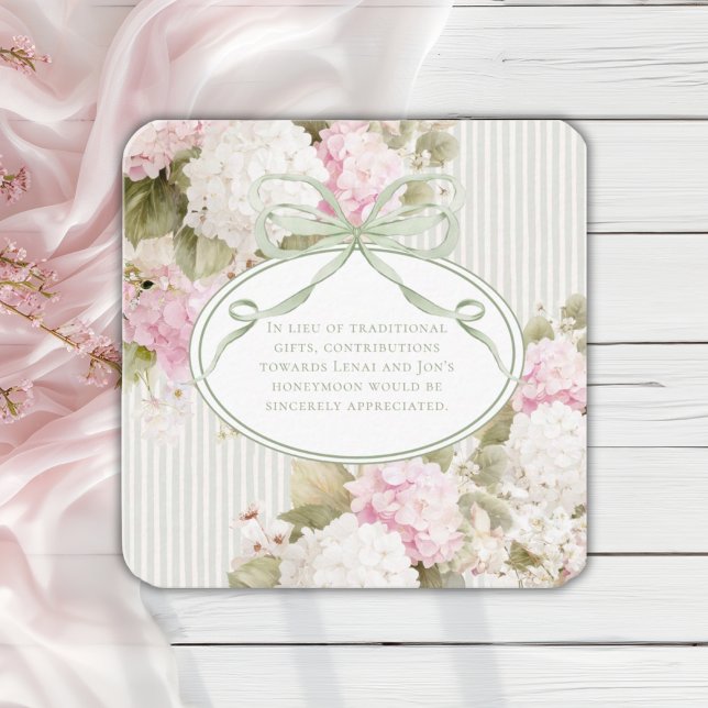 Pink White Hydrangeas Sage Green Bridal Shower Enclosure Card (Creator Uploaded)