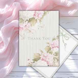 Pink White Hydrangeas Sage Green Bridal Shower  Thank You Card