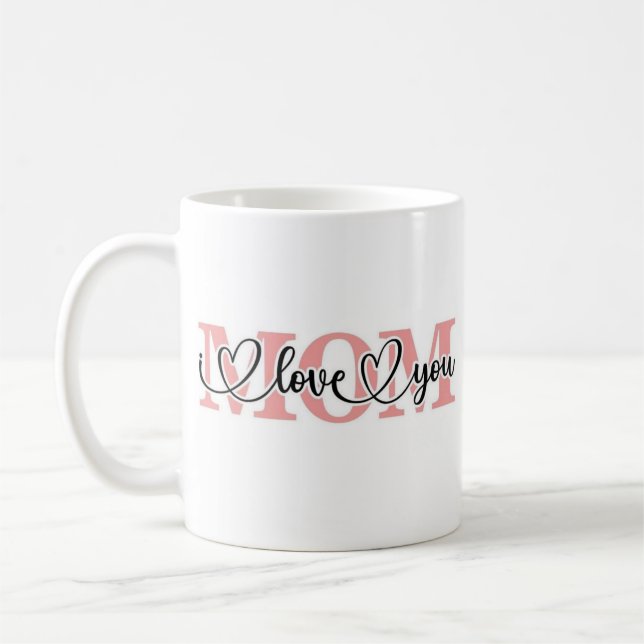 Pink white I love you Mothers day mug for mum (Left)