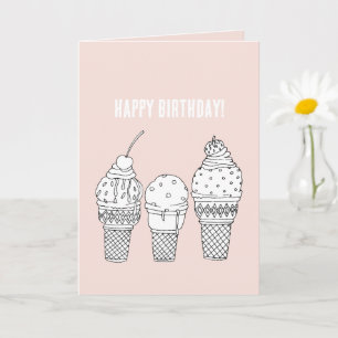 Pink White Ice Cream Cones Birthday Card
