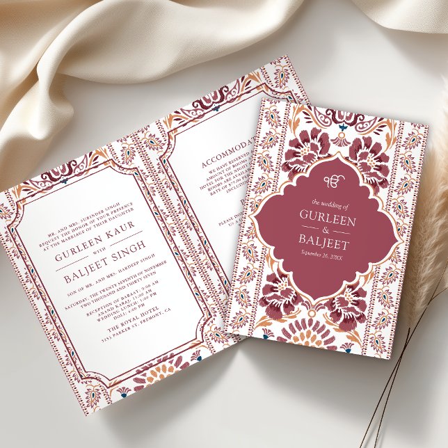 Pink White Ikat All in One Sikh Wedding Invitation (Creator Uploaded)