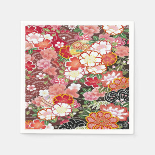 Pink White Japanese Kimono Floral Decoupage Paper Napkin