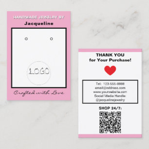 Pink White Jewellery Earrings Logo QR Code Business Card
