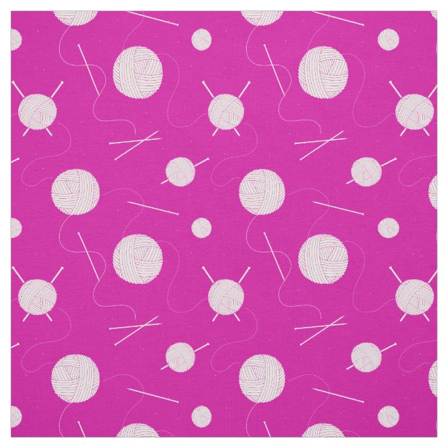 Pink White Knitting Lover's Patterned Fabric (Swatch)