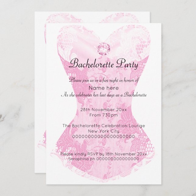 PINK WHITE LACE CORSET BACHELORETTE INVITATION (Front/Back)