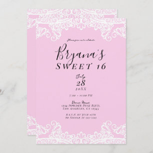 Pink & White Lace Elegant Sweet 16 Party  Invitation