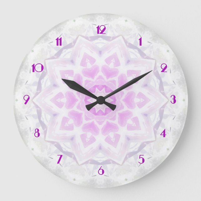 Pink & White Lacy Kaleidoscope Hearts Wall Clock (Front)