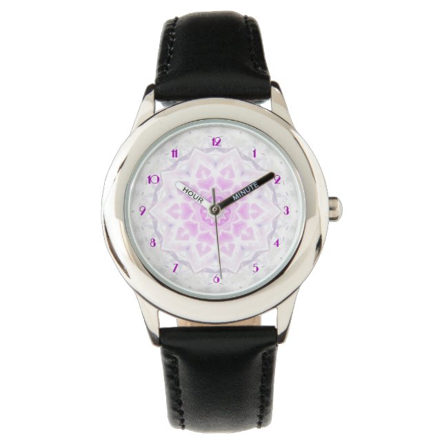 Pink & White Lacy Kaleidoscope Hearts Wrist Watch (Front)