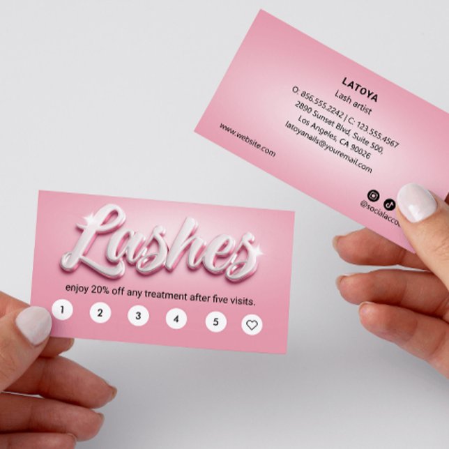 Pink & White Lash Artist 3D TEXT 6 Punch Customer  Business Card (Creator Uploaded)