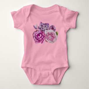 Pink White Lavender Rose Flowers Baby Bodysuit