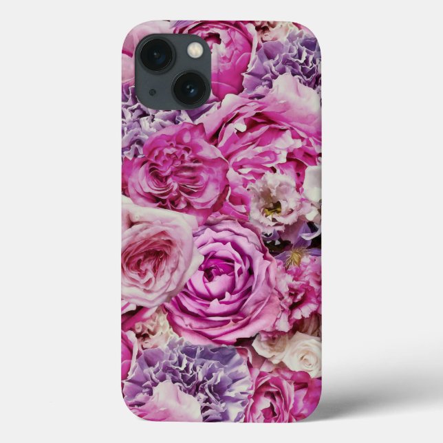 Pink White Lavender Rose Flowers Pattern Case-Mate iPhone Case (Back)