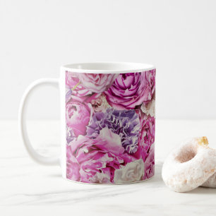 Pink White Lavender Rose Flowers Pattern Coffee Mug