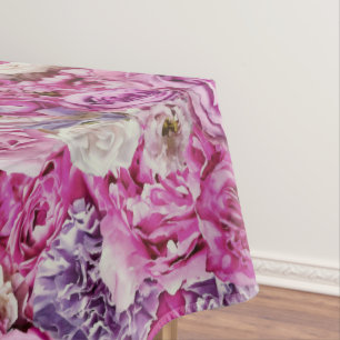 Pink White Lavender Rose Flowers Pattern Tablecloth