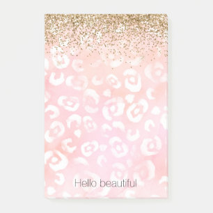 Pink White Leopard Gold Glitter Post-it Notes