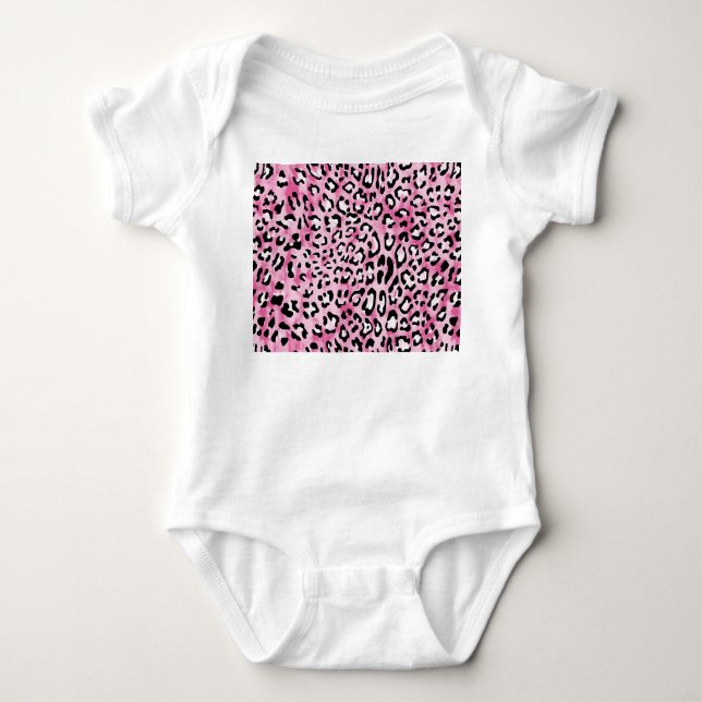 Pink White Leopard Pattern. Baby Bodysuit (Front)