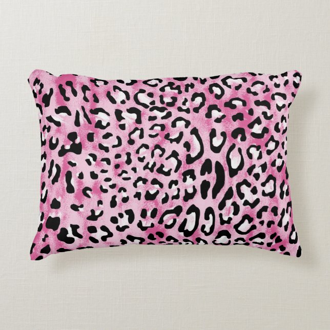 Pink White Leopard Pattern. Decorative Cushion (Front)