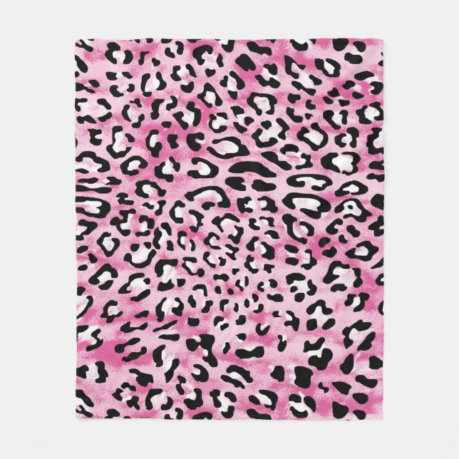 Pink White Leopard Pattern. Fleece Blanket (Front)