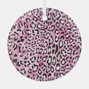 Pink White Leopard Pattern. Glass Tree Decoration