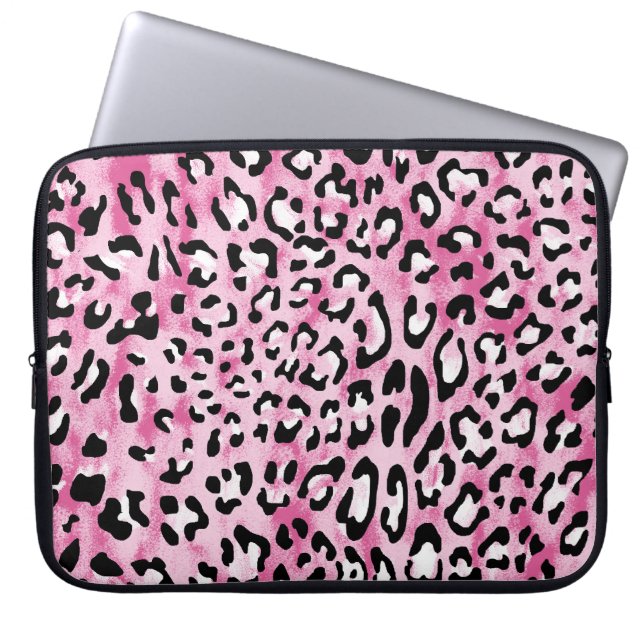 Pink White Leopard Pattern. Laptop Sleeve (Front)