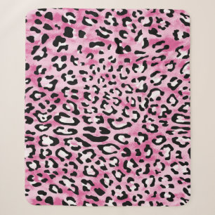 Pink White Leopard Pattern. Sherpa Blanket