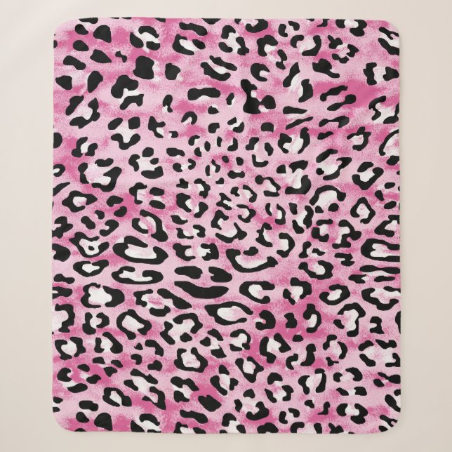 Pink White Leopard Pattern. Sherpa Blanket (Front)