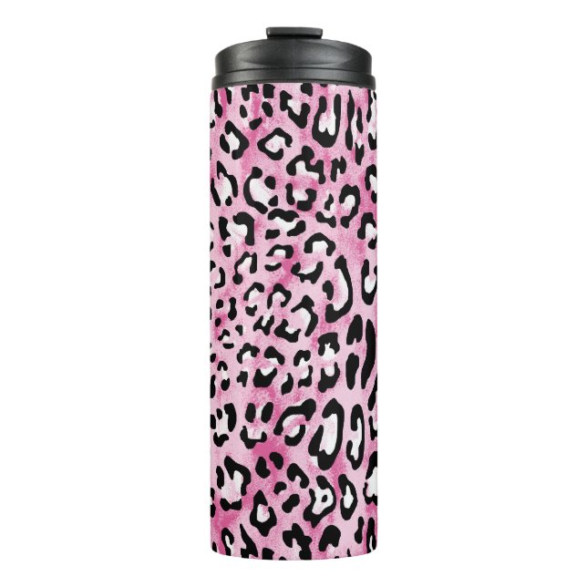 Pink White Leopard Pattern. Thermal Tumbler (Front)