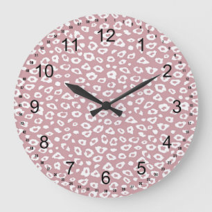 Pink White Leopard Print Large Clock
