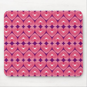 Pink & White Lined Hearts Mouse Pad