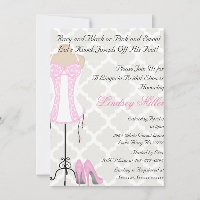 Pink & White Lingerie Bridal Shower Invitation (Front)