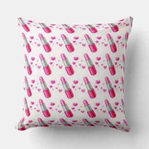 Pink & White Lipstick Lover Throw Pillow