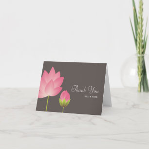 Pink white lotus flower modern grey thank you note