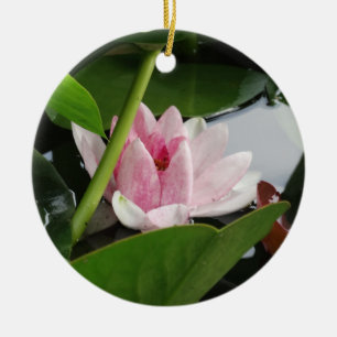 Pink White Lotus Flower Photography Ceramic Ornament