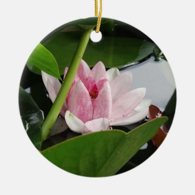 Pink White Lotus Flower Photography Ceramic Ornament (Front)
