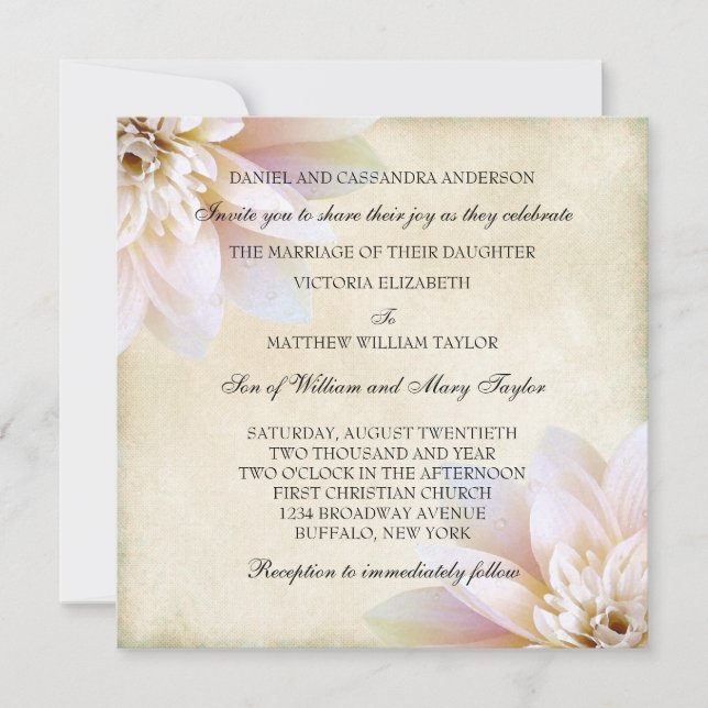 Pink White Lotus Flower Wedding Invitation (Front)