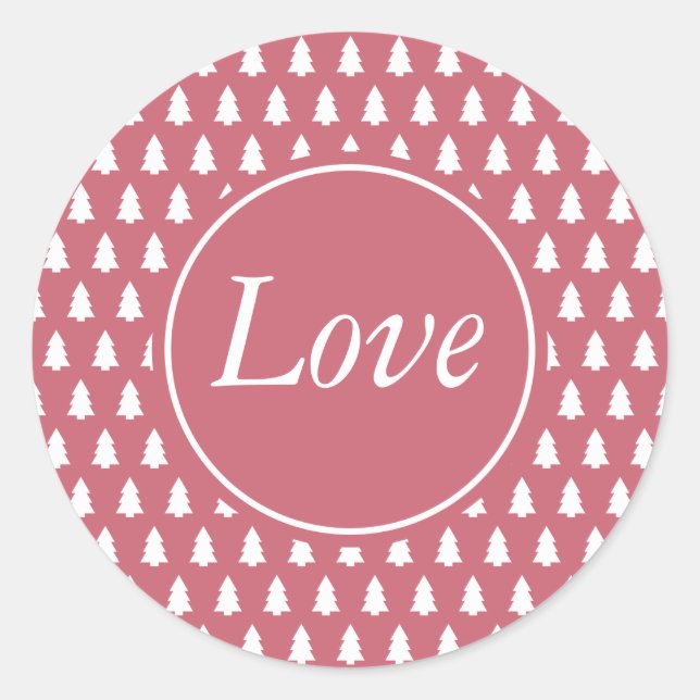 Pink White Love Christmas Tree Pattern Classic Round Sticker (Front)