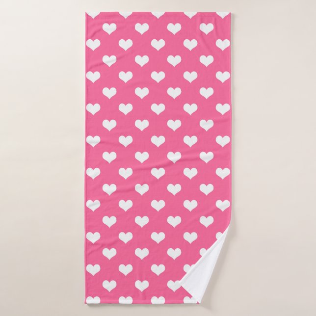 Pink White Love Heart Pattern Design  Bath Towel (Bath Towel)