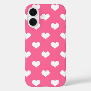 Pink White Love Heart Pattern Design  iPhone 16 Case