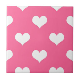Pink White Love Heart Pattern Design Ceramic Tile